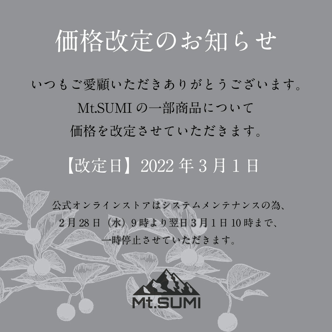 価格改定のお知らせ
